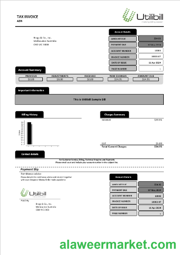 Australia Utilibill business easy to fill template in Word and PDF format